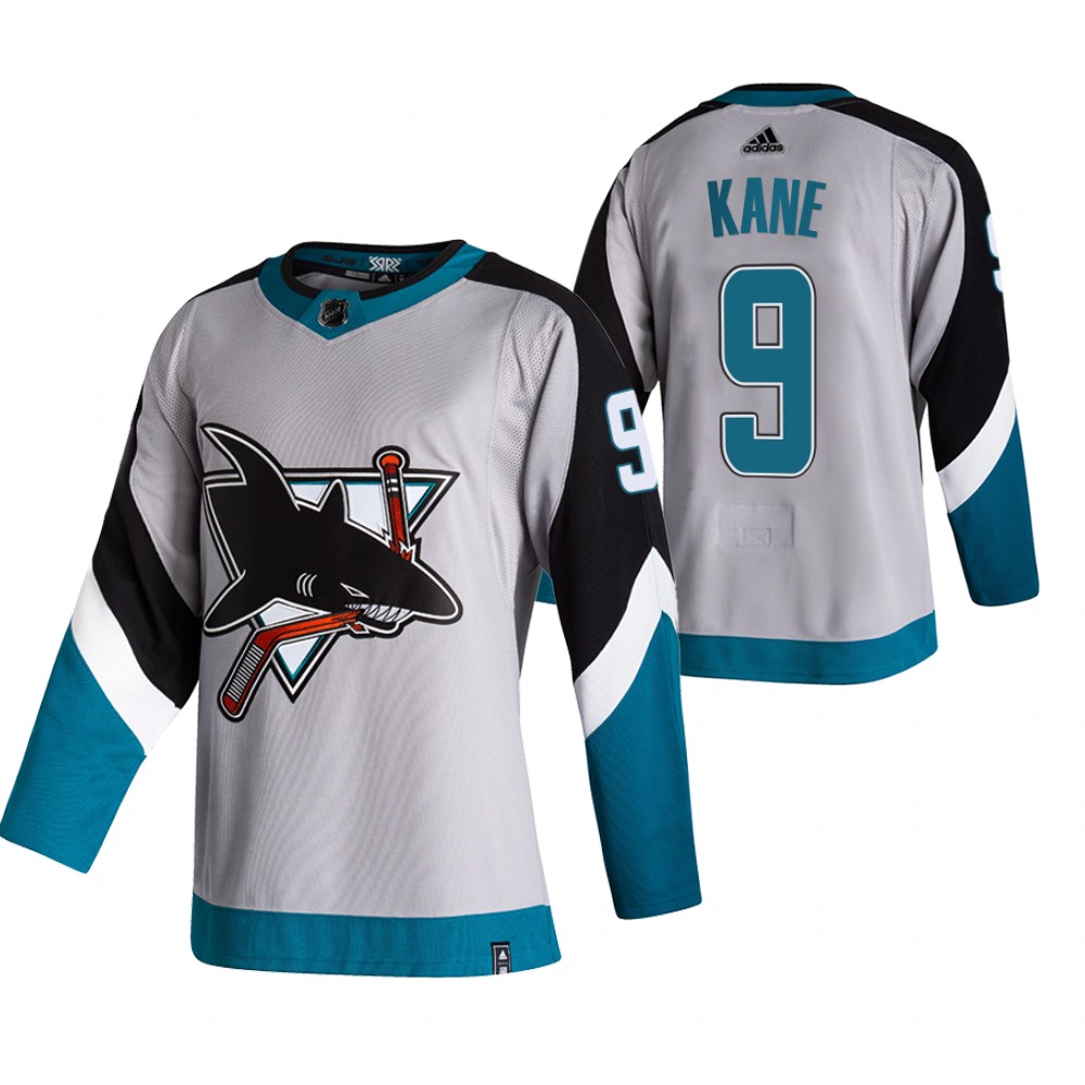 2021 Adidias San Jose Sharks 9 Evander Kane Grey Men Reverse Retro Alternate NHL Jersey